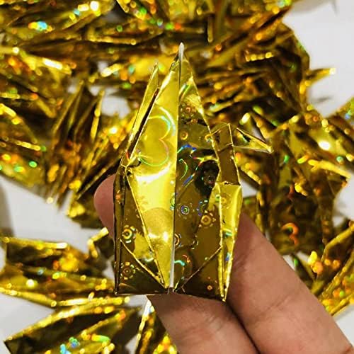 100pcs 10cm Reflexivo de origami de ouro guindastes origami pássaros pomba para decorações de festas