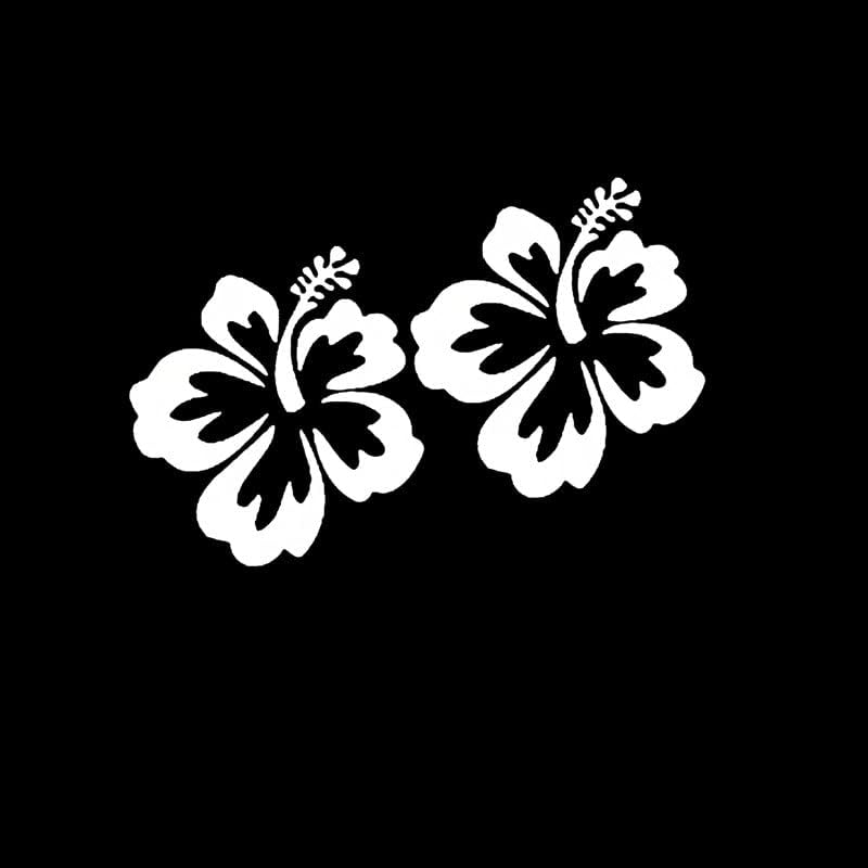 Hibiscus Flower 2 Pacote Decalque Vinil adesivo | Cars Caminhões Vans Laptop paredes | Branco | 4,0 x 3,5