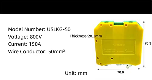 35/50mm2 U K DIN Montado com o trilho amarelo Bloco do terminal do solo universal Connection