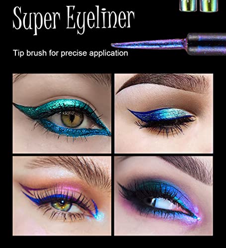 MySense Chameleon Liquid Glitter Eyeliner, Finio de brilho multi-reflexivo de delineador de cetim metálico,