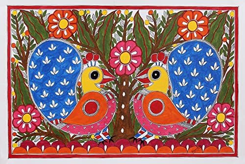 Novica Multicolor Animal temática Madhubani Pintura da Índia 'Spring Song'