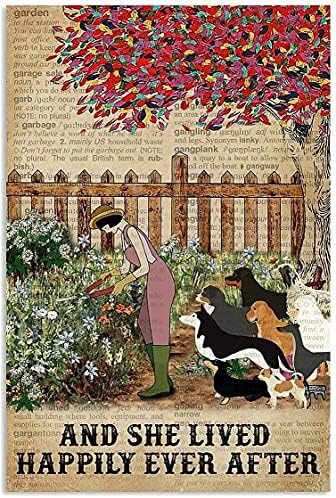 E ela viveu felizes para sempre depois de cães de jardinagem Poster vintage Pintura de ferro Pintura