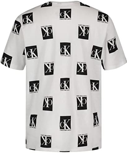Manga curta dos garotos de Calvin Klein em toda a camiseta de pescoço da tripulação impressa