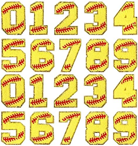 20pcs Baseball Number Patches Iron On, 3 polegadas Softball Chenille Patches 0-9 Número do time do colégio Ferro