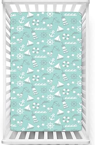 Mini-berço com tema marítimo folhas de berço, lençóis de mini berço portáteis lençóis de colchão de materiais