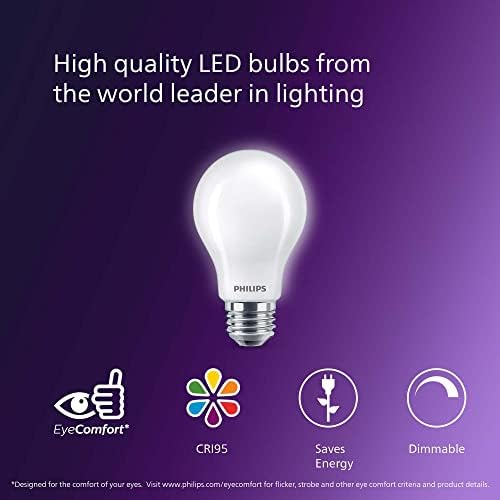Philips LED LED FLICKING Dimmable A19 Bulbo, Frosted, Ultra Definition, EyeComfort Technology, 800 lúmen,