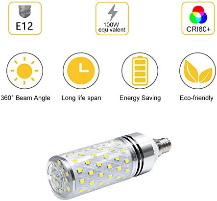 Bulbo LED E12, lâmpadas de lustre de 16W LED, 1500lm, 3000k branco quente, 120W equivalente incandescente, lâmpadas