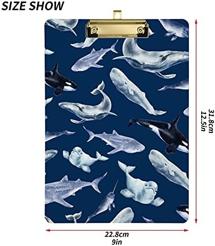 Whales on Marine Platplateboard 9 X12.5 CLIPBOARS DE ACRYLIC com clipe de baixo perfil A4 Tamanho da letra Placa