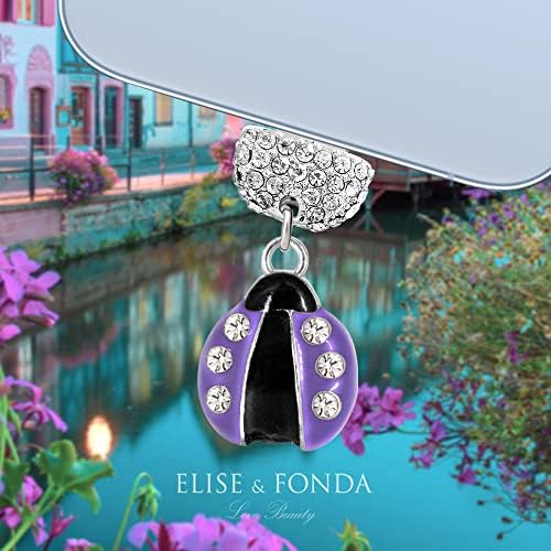 Elise & Fonda CP484 Porta de carregamento USB Crystal Anti -pó do pó Little Ladybug Telefone Charm para iPhone