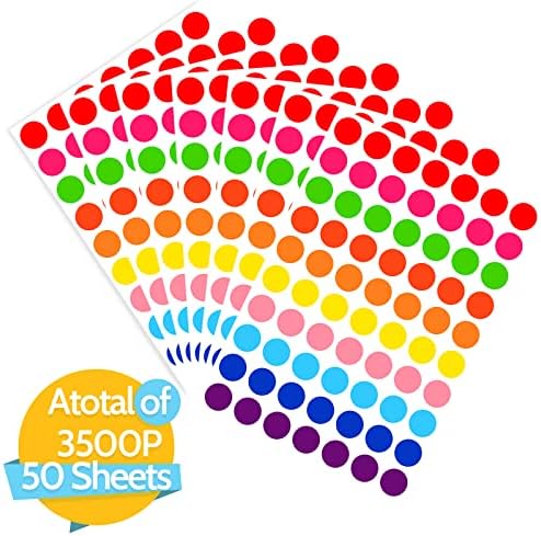 3500 peças adesivos de ponto, círculo de codificação de cores de 3/4 polegadas, 10 adesivos de círculo de