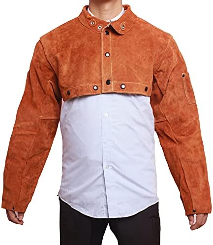 Antaither Split Cowide Leather Solding Cape Manga, Heat & Flames Proteção de trabalho pesado