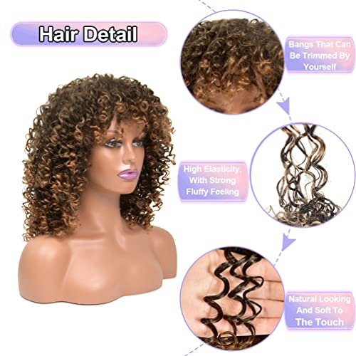 Perucas encaracoladas para mulheres negras, 14 polegadas de peruca afro macio com franja, perupeiros