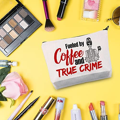 G2TUP True Crime Junkie Gift alimentado por café e verdadeira bolsa de maquiagem de maquiagem de crime bolsa