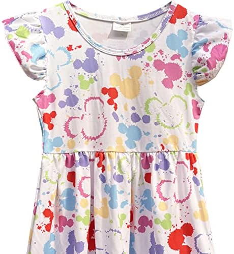 Meninas da primavera do verão Micky Mouse vestido de menina boutique boutique Flutter Sleeve Dress por 2-7