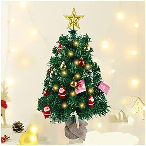 STCOMART Mini árvore de Natal artificial com luzes e ornamentos, pequena árvore de natal de mesa, 24 polegadas