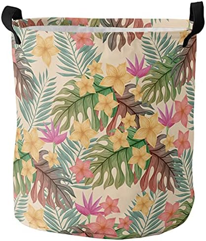 Lisianthus Flor Palm Folhas preenchendo cestas de lavanderia de pano oxford, plantas tropicais cesta de