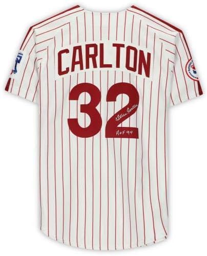 Emoldurado Steve Carlton Philadelphia Phillies autografou White 1976 Mitchell & Ness Authentic Jersey com inscrição HOF 94 - camisas MLB autografadas