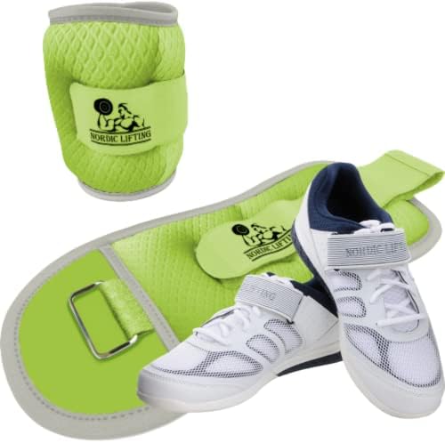 Pesos do pulso do tornozelo 3lb - pacote verde com sapatos Venja tamanho 9 - branco