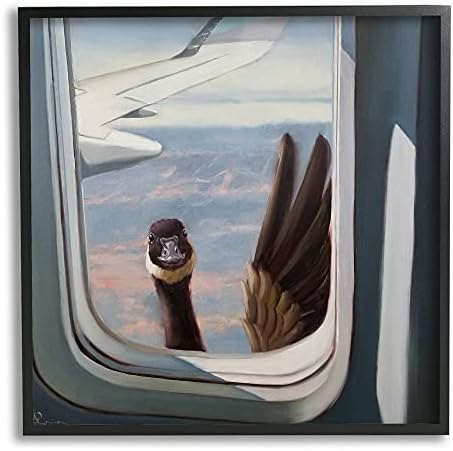 Stuell Industries Hello de uma pintura de cena de janela de avião de ganso, design de Lucia Heffernan Black Framed