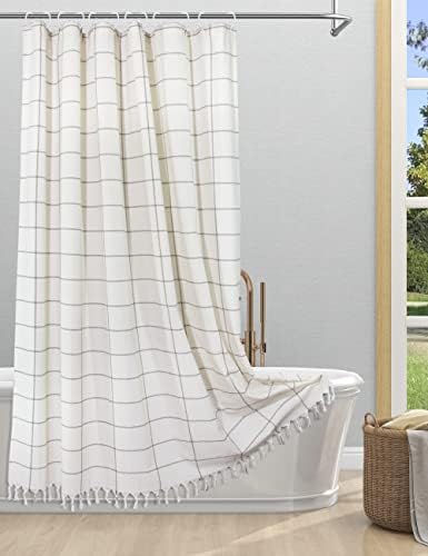Cortina de chuveiro de algodão sumgar cortinas de chuveiro boho househhouse para banheiro com borlas e ganchos,