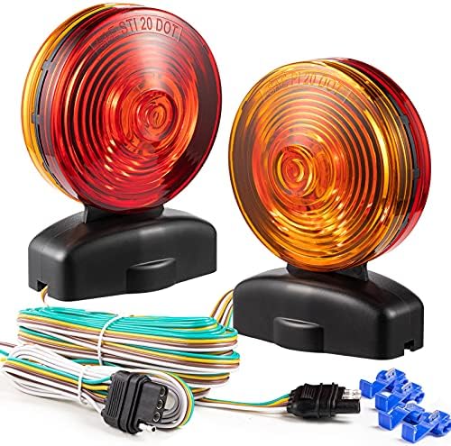 CZC AUTO 12V Reboque magnético ilumina o kit de luzes magnéticas de reboque vermelho e âmbar 20 '55 lb,