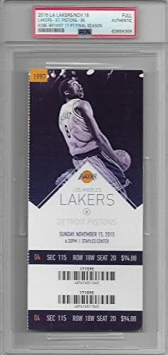 Kobe Bryant temporada final Los Angeles Lakers Ticket Full Ticket 15/11/15 vs. Pistons PSA - NBA Game usado