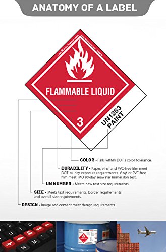 LabelMaster HML6 Etiqueta líquida inflamável, papel, Hazmat, 4 x 4