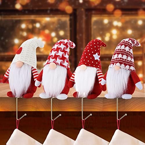Suporte de meia de Natal de Oufini para cabides de gnome Mantle Conjunto de lareira 4, manto de ganchos de meia,