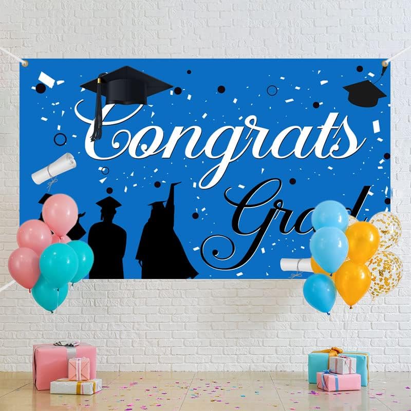 Lofaris 2023 Parabéns Banner de graduação azul e preto Faculdade de graduação Supplies Decorações fotografia