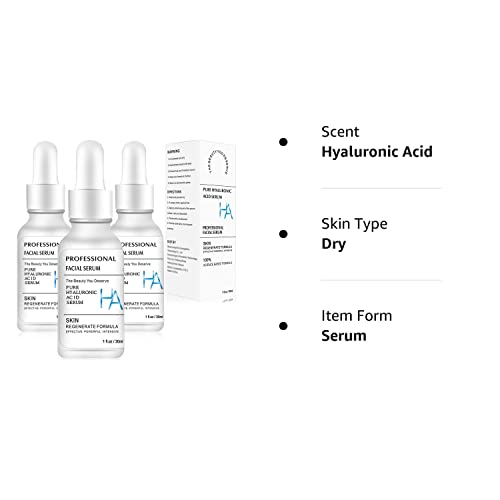 3 Pacote de ácido hialurônico puro soro para face, hidratante facial Skincare Fades Retines Reparar