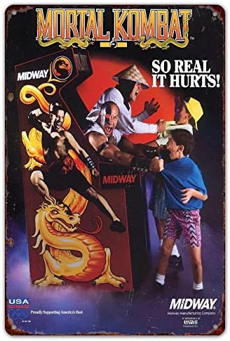 Homdeo Tin Sign 8 W x 12 H Decoração de parede engraçada Mortal Kombat Midway Arcade Game AD Vintage