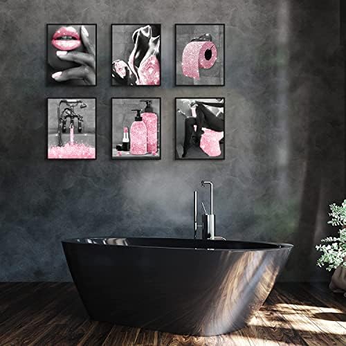 Arte da parede de moda bohganal Decoração de banheiro rosa glam