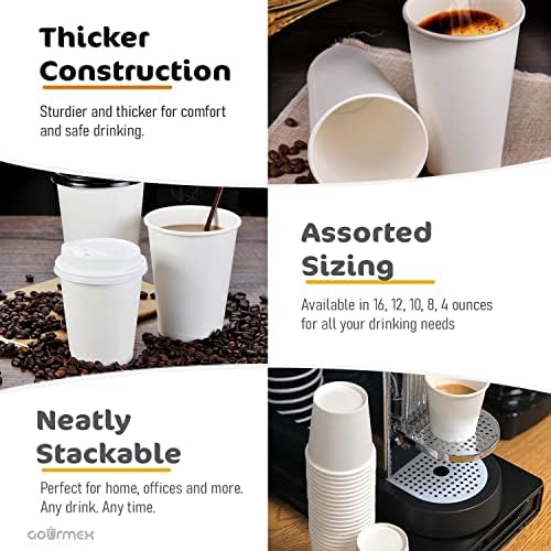 Gourmex 50 xícaras de café descartáveis ​​| Copos de papel branco descartáveis ​​xícaras quentes