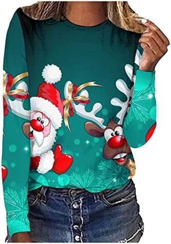 Camisas de manga comprida para mulheres moda de Natal Impresso a blusa de camiseta solta Roul Round Neck