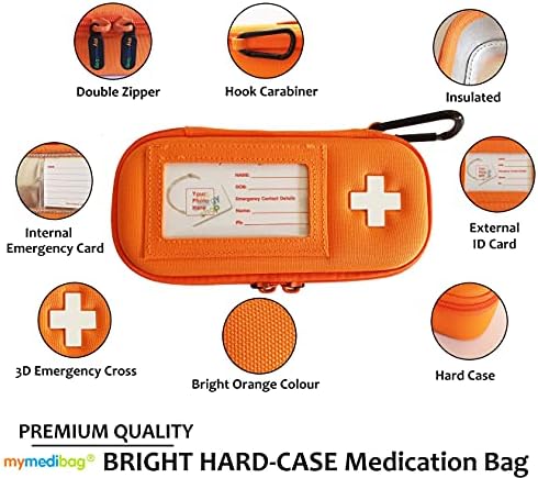 Mymedibag Hardcase isolado - Case padrão - Saco de medicação para alergia e asma - altamente visível