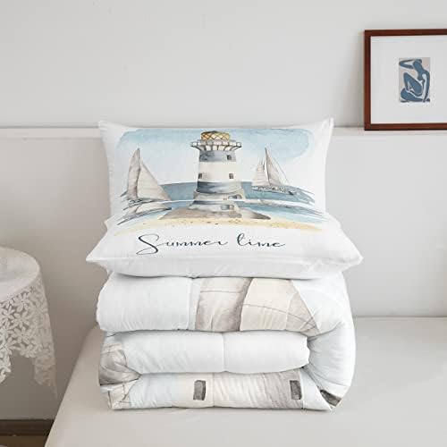 Erosebridal Náutico Sets Queen Sailboat Lighthouse Consolador Conjunto de aquarela Oceano Cama temática de