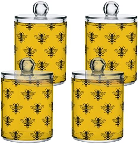 Yyzzh Bee Pattern On Yellow 4 Pack Pack QTIP Dispenser para algodão Swab Ball Round Pads Flet