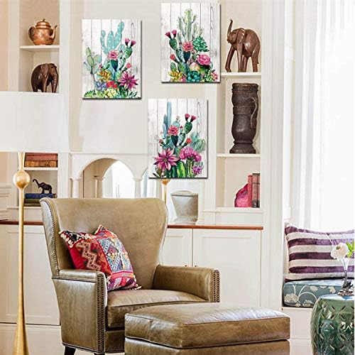 3 peças Arte de parede emoldurada Aquarela Planta tropical Cacto deserto Cacto impressão para quarto