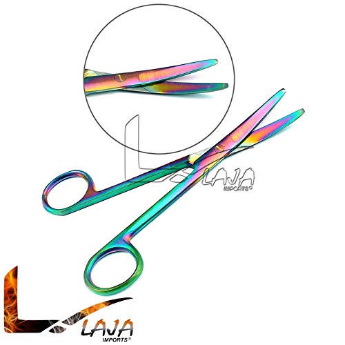 Laja Importa Conjunto de 2 Multi Titanium Color Rainbow Mayo Scissors 5,5 Aço inoxidável reto e curvo