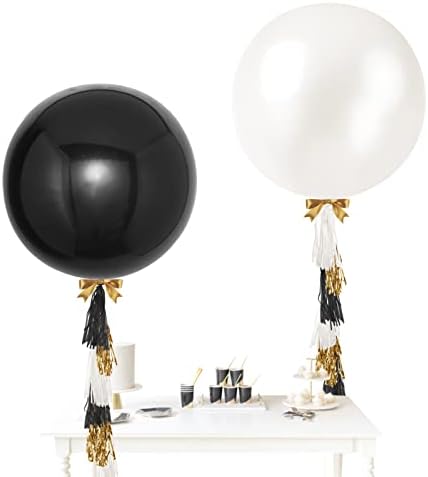 Aobkiat 36 polegadas gigantes em balões brancos pretos com duas guirlandas de borlas para decorações