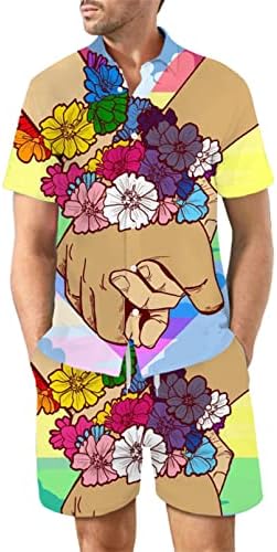 Honeystore Men's LGBT Print e shorts Configurar roupas de verão Fashion Lesbian Pride 2 peças TRILHO