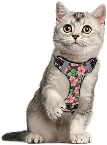Arnês de gato de flores para gatos pequenos e médios, controle fácil, arreios de gatinho forte