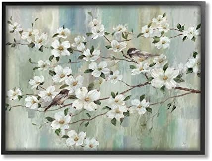 Stuell Industries Delicate Cherry Blossom Flowers Empoled Birds Pintura clássica Arte de parede emoldurada,