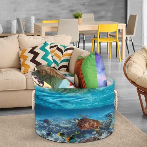 Tartaruga marítima do oceano de verão Grandes cestas redondas para cestas de lavanderia de armazenamento