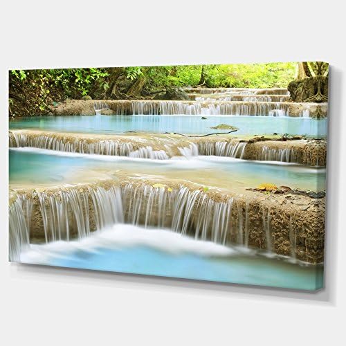 Designart Blue Erawan Waterfall Landscape-Photo Canvas Art Print-32x16, 32x16