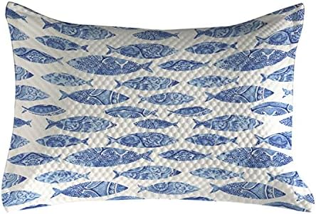 ABSONNE Blue acolchoado travesseiro, peixe marinho marinho com otomano ornato em mosaico desenhado obra