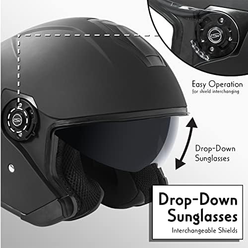 VCAN V88 3/4 Open Face Motorcycle Scooter Helmet ECE & DOT Aprovado