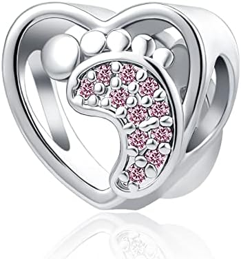 Qeensekc baby First Feet Charm Openwork Heart Pegad Bead for New Mom Gift for Pandora charme pulseira