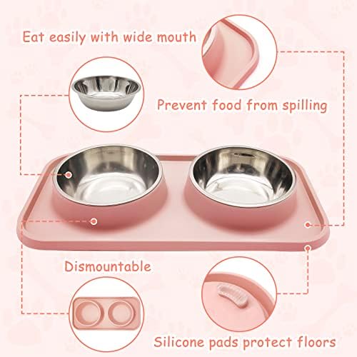 BNOSDM Double Dog Food Bowls Aço inoxidável alimentos para cães e tigelas de água com tigela de gato de gato