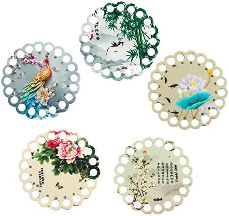 5pcs Round Bordertery Floss Card Floral Pattern Cross Stitch Freend Organizer Borderys Thread Storage